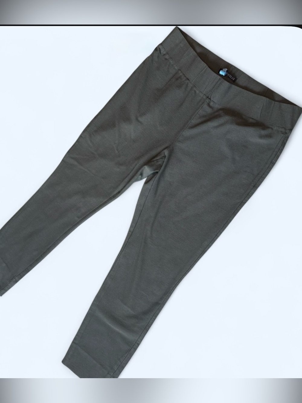 Eileen Fisher Olive Stretch Pull-On Pants darts at waist in back slits at ankle